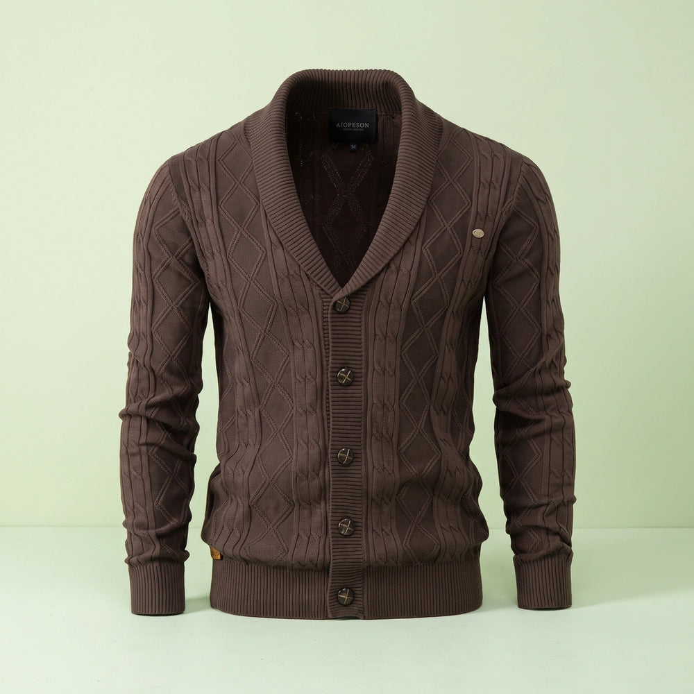 Clark Cotton Diamond Cable Cardigan - Brown