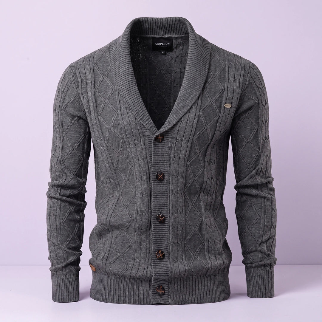 Clark Cotton Diamond Cable Cardigan - Dark Gray