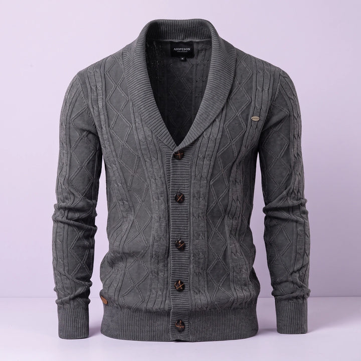 Clark Cotton Diamond Cable Cardigan - Dark Gray