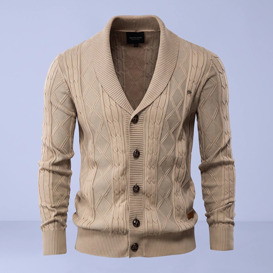 Clark Cotton Diamond Cable Cardigan - Khaki