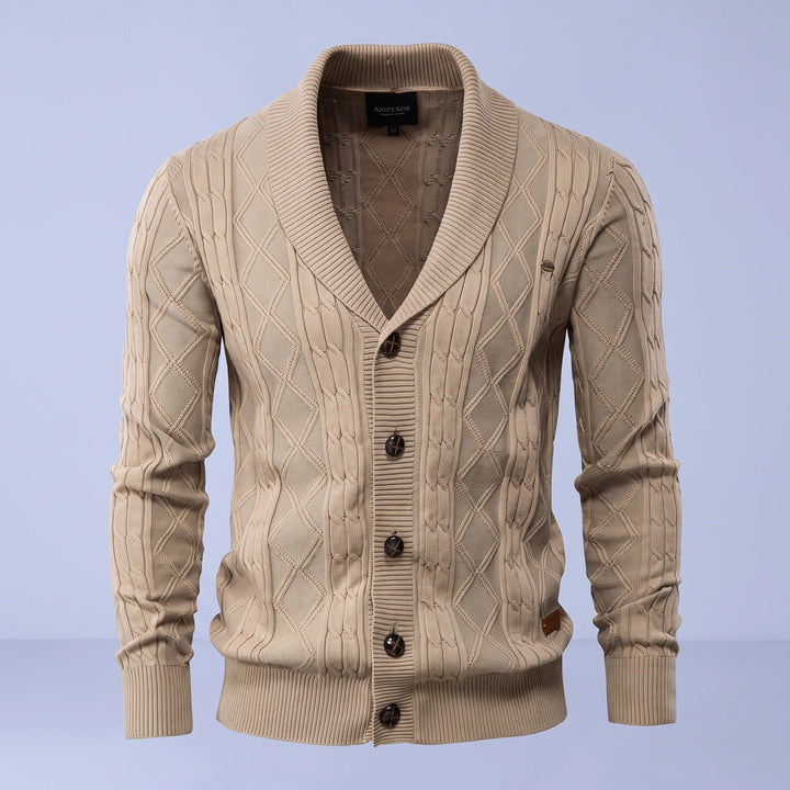 Clark Cotton Diamond Cable Cardigan - Khaki