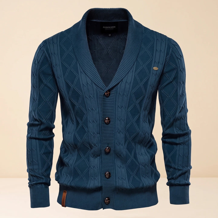 Clark Cotton Diamond Cable Cardigan - Navy Blue