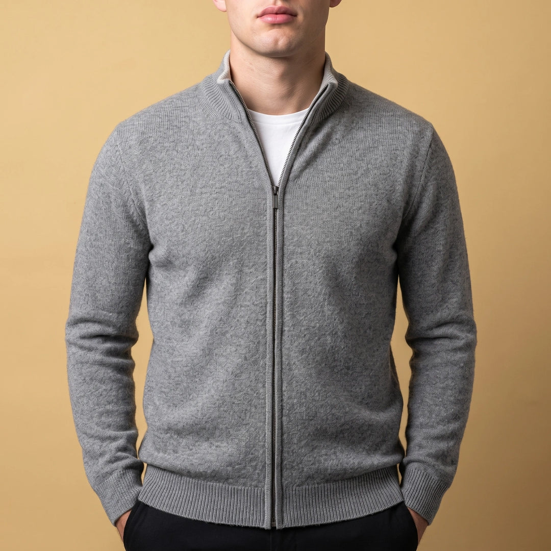 Clement Cashmere Tipped Zip Up Cardigan - Gray