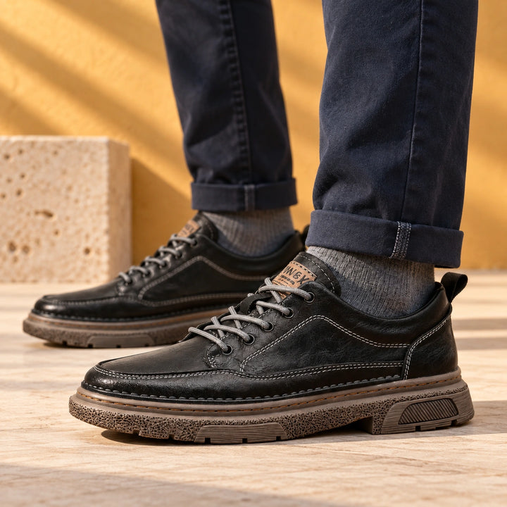 Clint Leather Moc Toe Lug Sole Sneakers - Black
