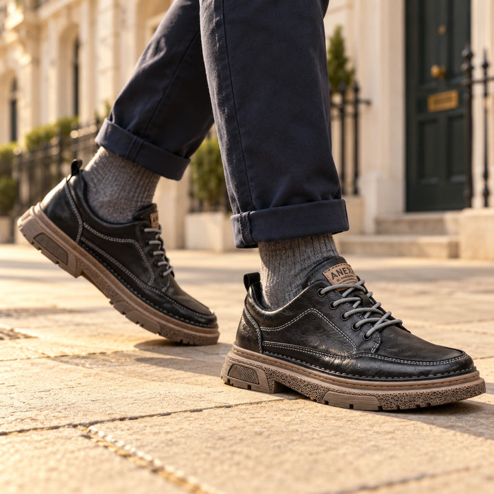 Clint Leather Moc Toe Lug Sole Sneakers - Black