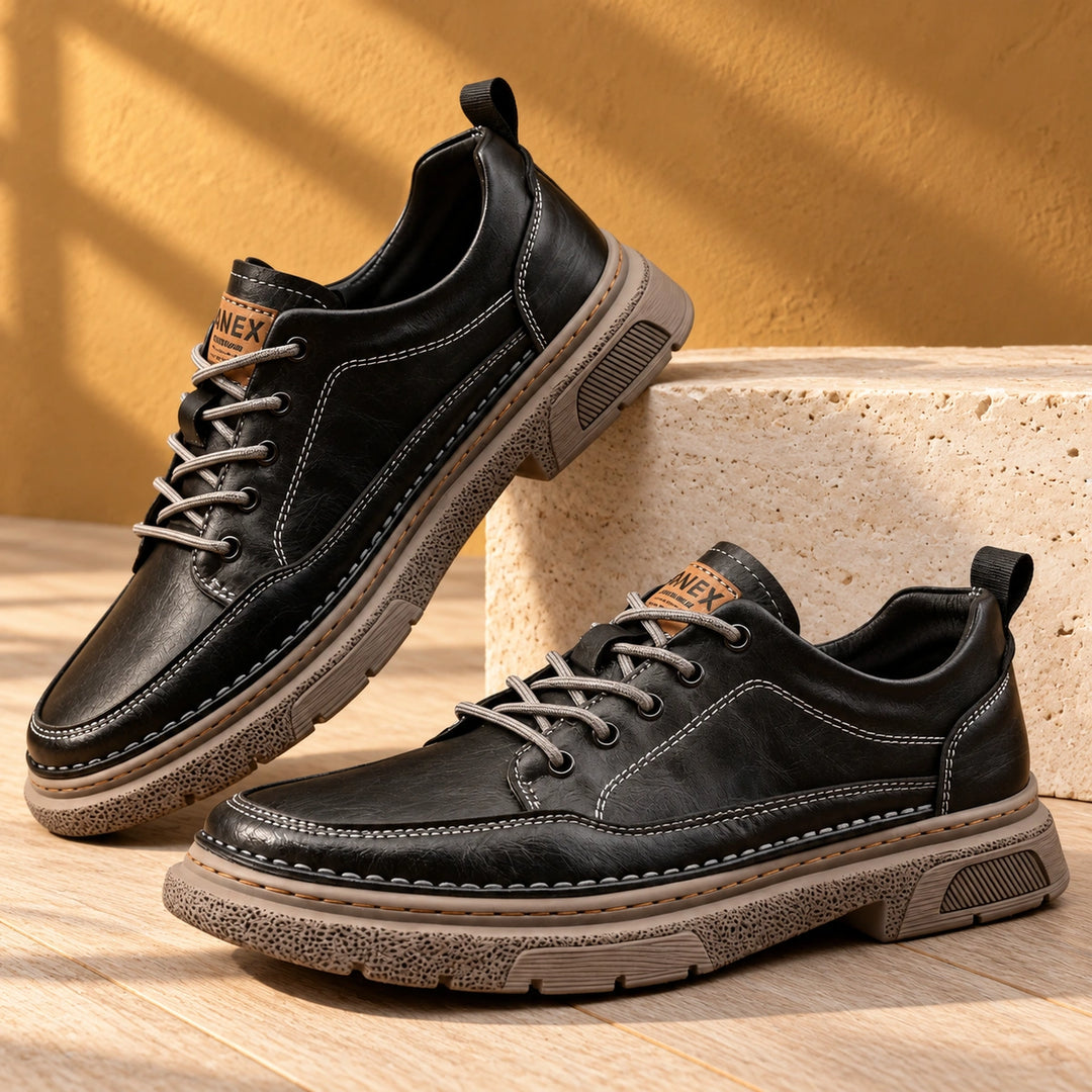 Clint Leather Moc Toe Lug Sole Sneakers - Black