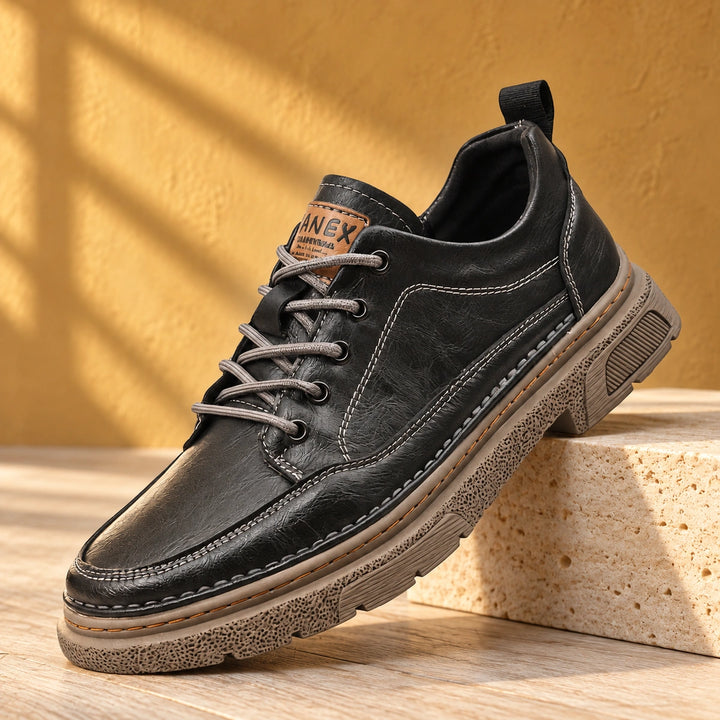 Clint Leather Moc Toe Lug Sole Sneakers - Black