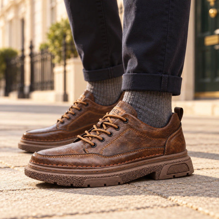 Clint Leather Moc Toe Lug Sole Sneakers - Brown