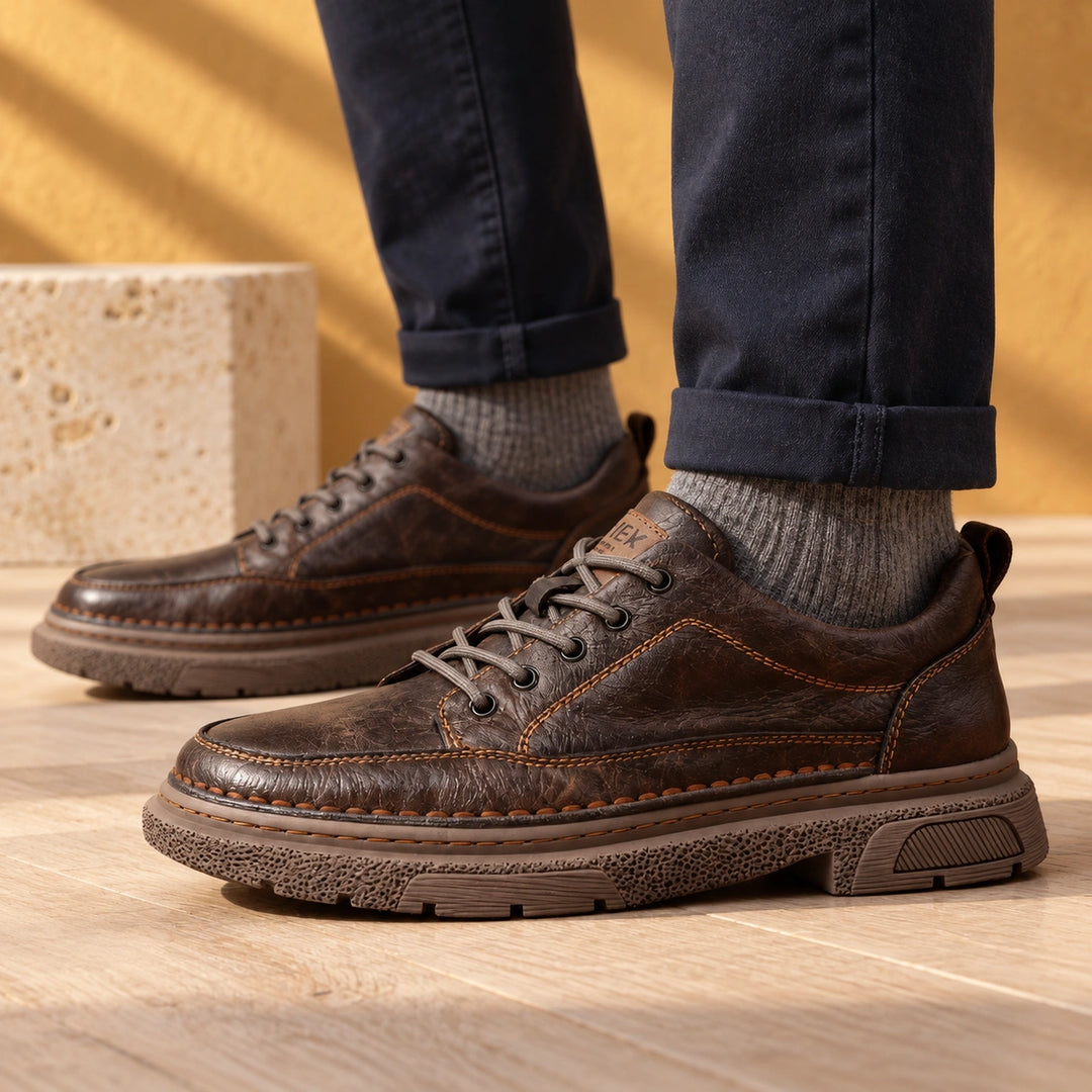 Clint Leather Moc Toe Lug Sole Sneakers - Dark Brown