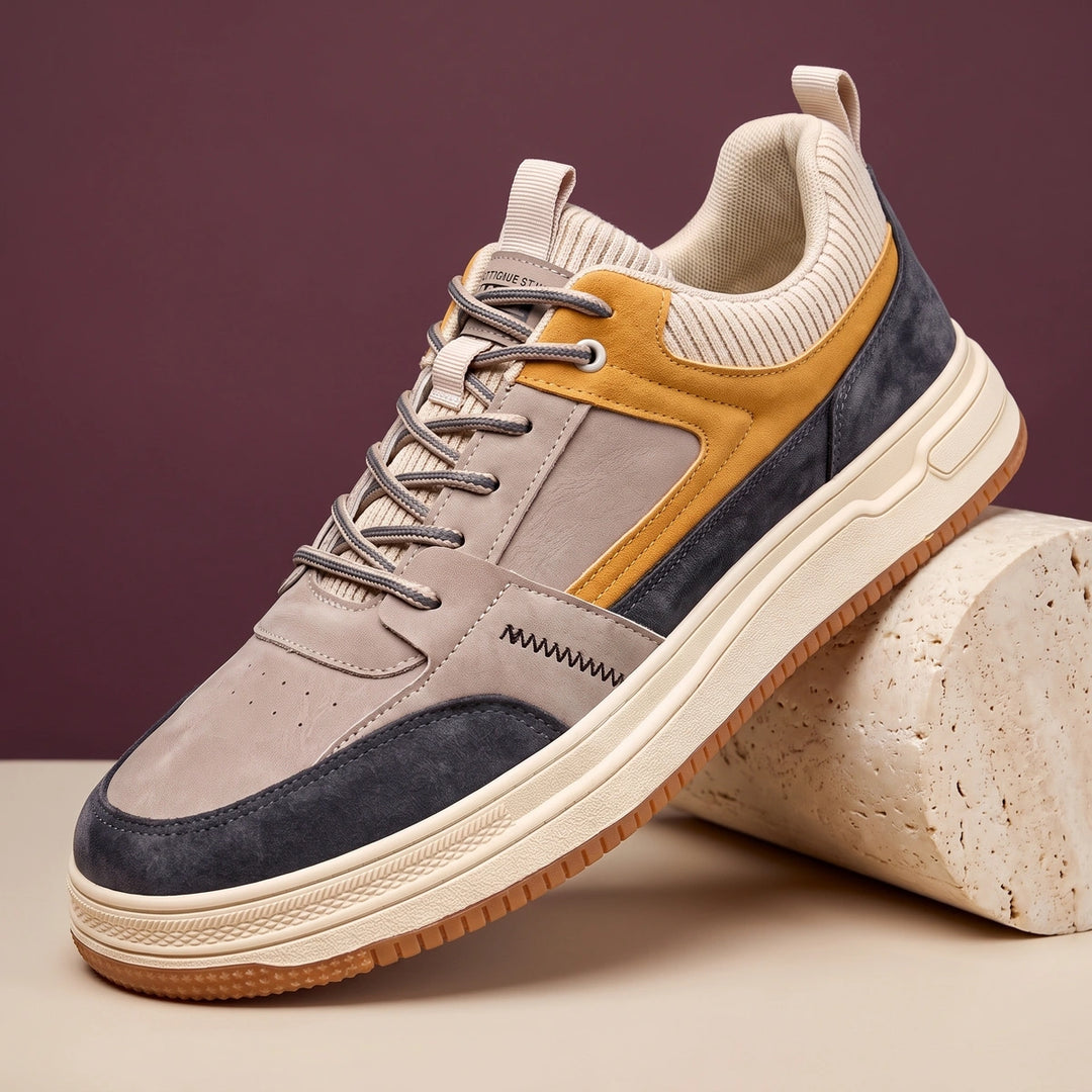 Connor Leather Suede Knit Sneakers - Beige