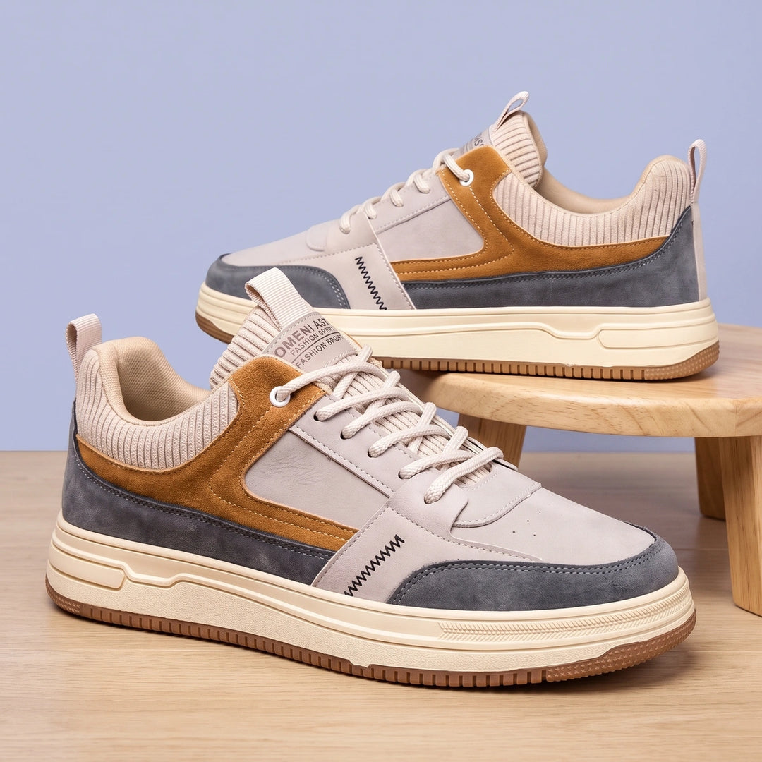 Connor Leather Suede Knit Sneakers - Beige
