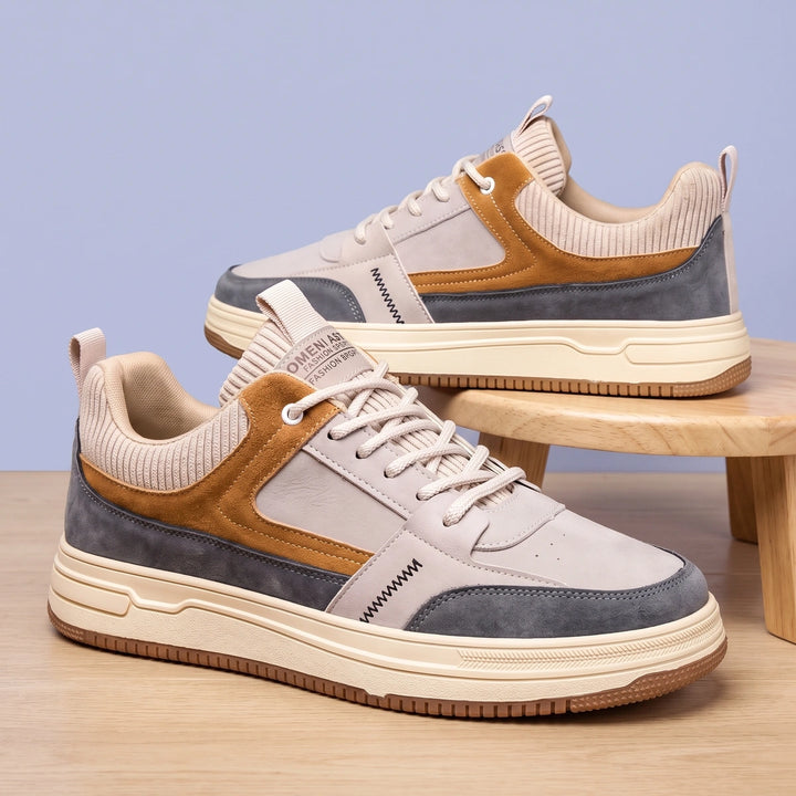 Connor Leather Suede Knit Sneakers - Beige