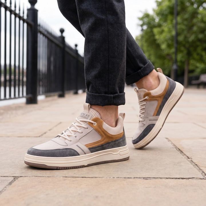 Connor Leather Suede Knit Sneakers - Beige