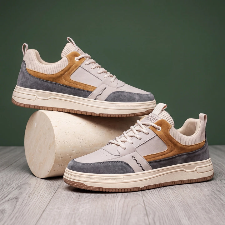 Connor Leather Suede Knit Sneakers - Beige