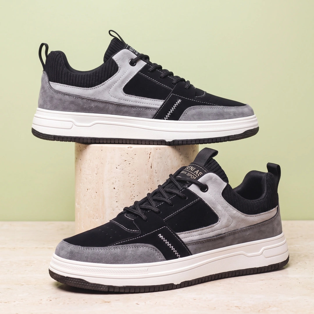 Connor Leather Suede Knit Sneakers - Black