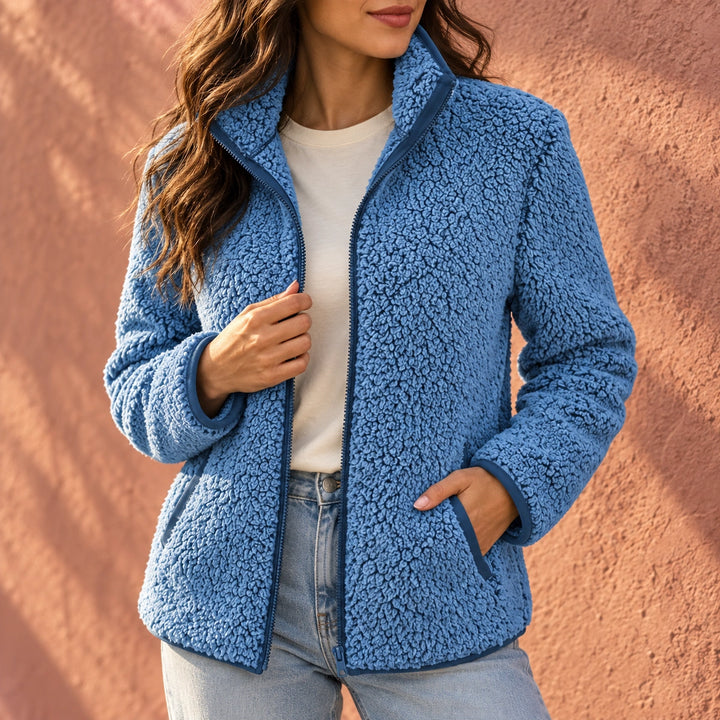 Courtney Sherpa Fleece Stand Collar Jacket - Blue