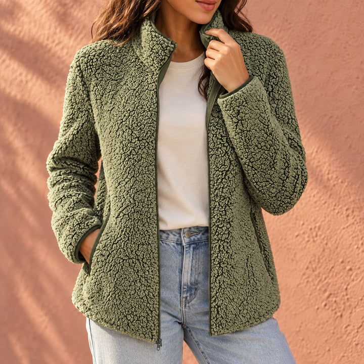 Courtney Sherpa Fleece Stand Collar Jacket - Green
