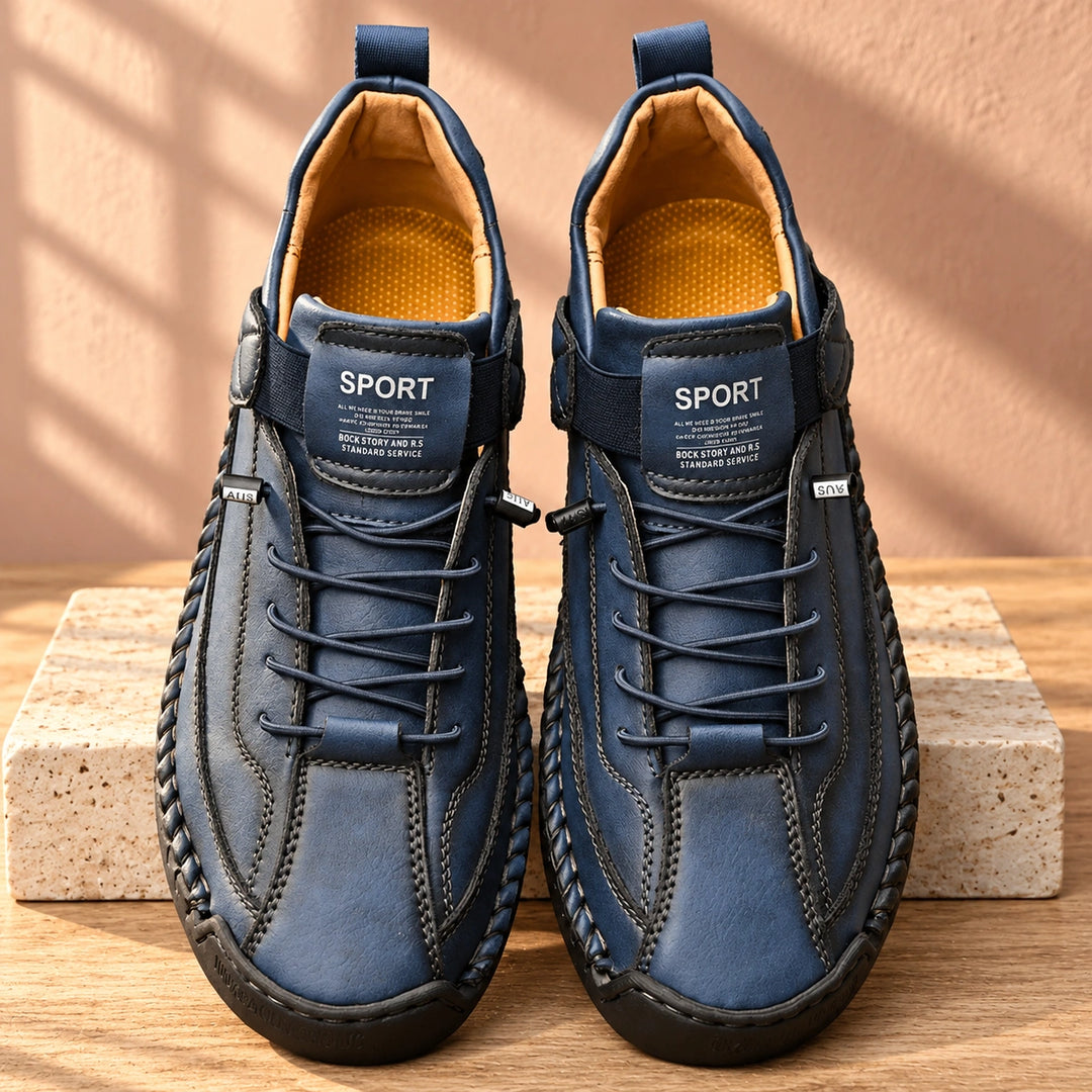 Craig Hand Stitched Leather Strap Sneakers - Azure