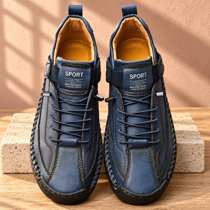 Craig Hand Stitched Leather Strap Sneakers - Azure