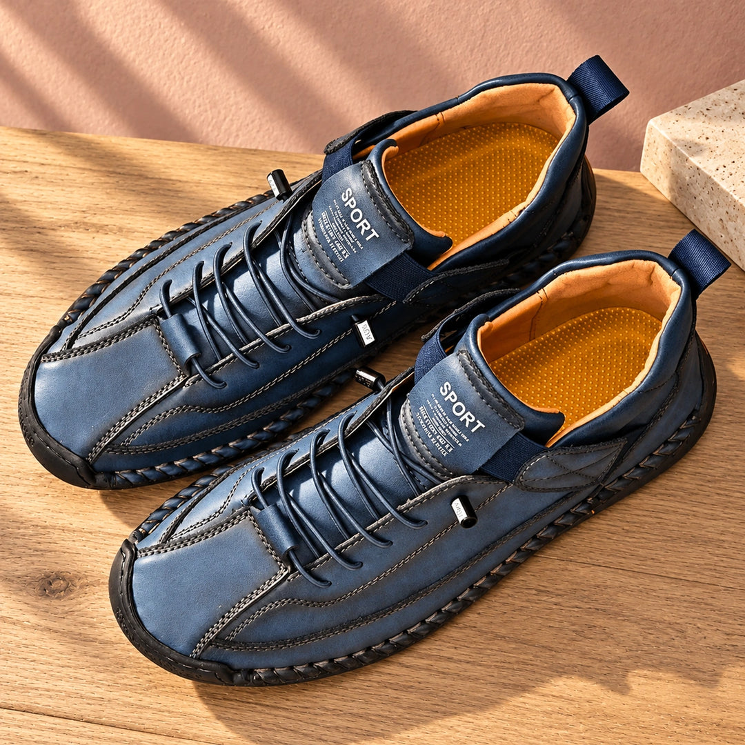 Craig Hand Stitched Leather Strap Sneakers - Azure