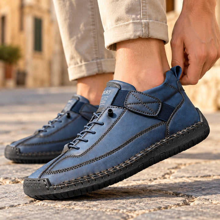 Craig Hand Stitched Leather Strap Sneakers - Azure