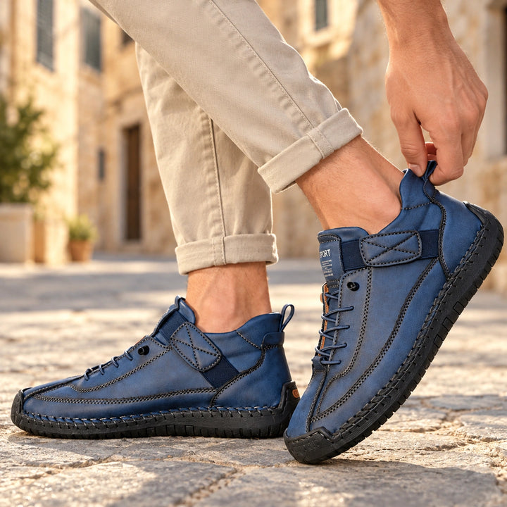 Craig Hand Stitched Leather Strap Sneakers - Azure