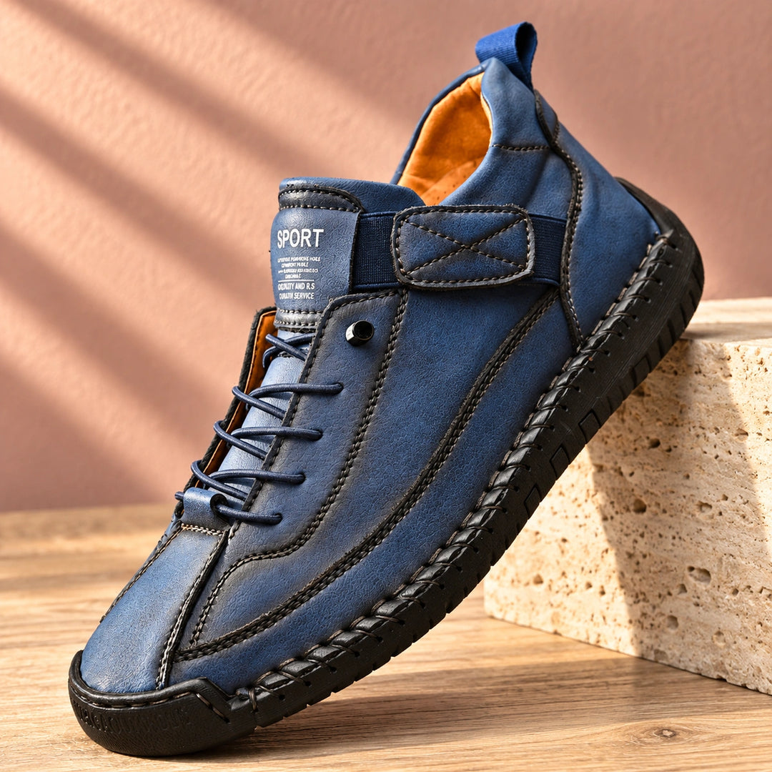 Craig Hand Stitched Leather Strap Sneakers - Azure