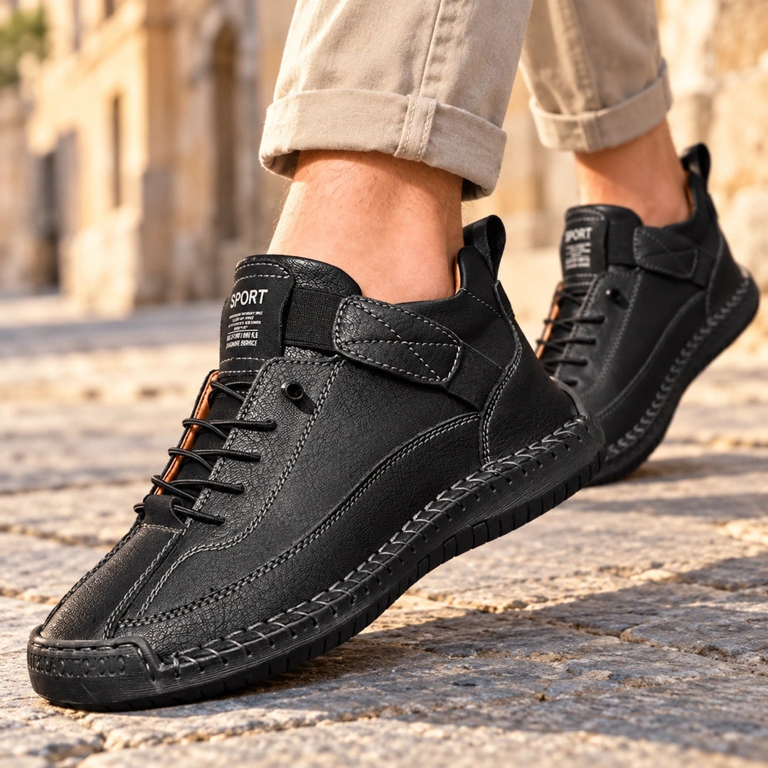 Craig Hand Stitched Leather Strap Sneakers - Carbon