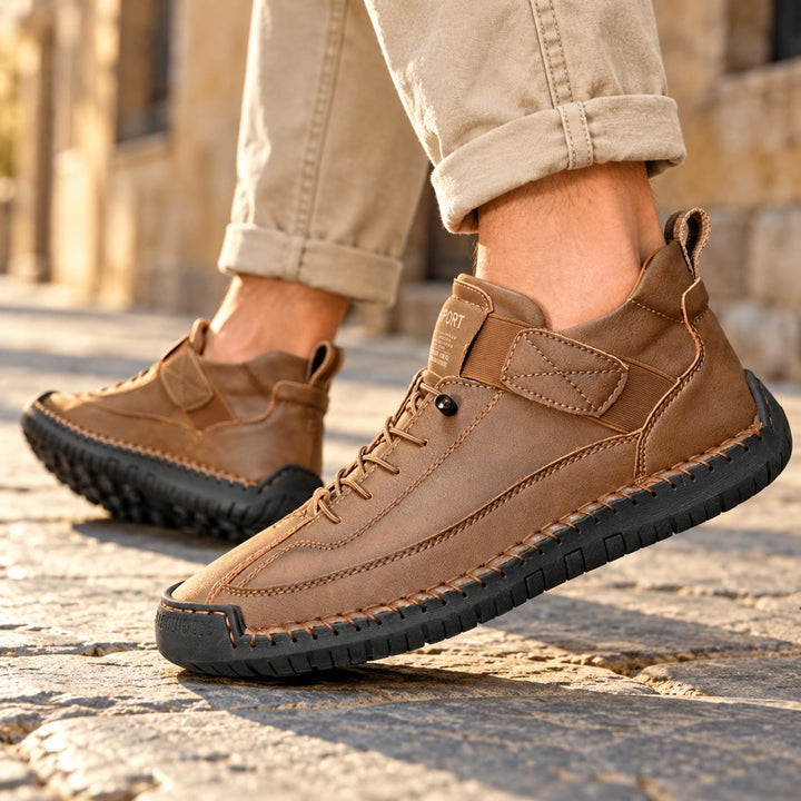 Craig Hand Stitched Leather Strap Sneakers - Espresso
