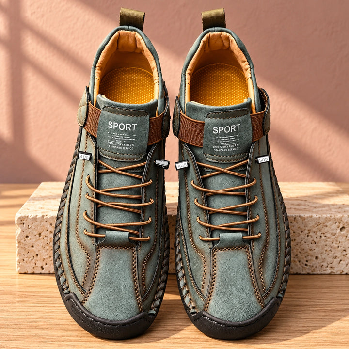 Craig Hand Stitched Leather Strap Sneakers - Olive