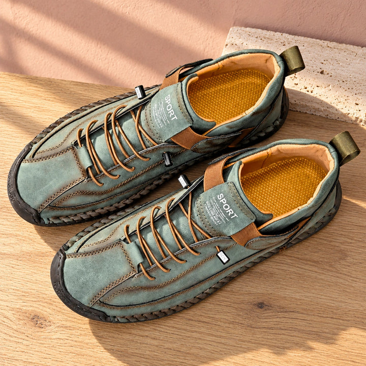 Craig Hand Stitched Leather Strap Sneakers - Olive