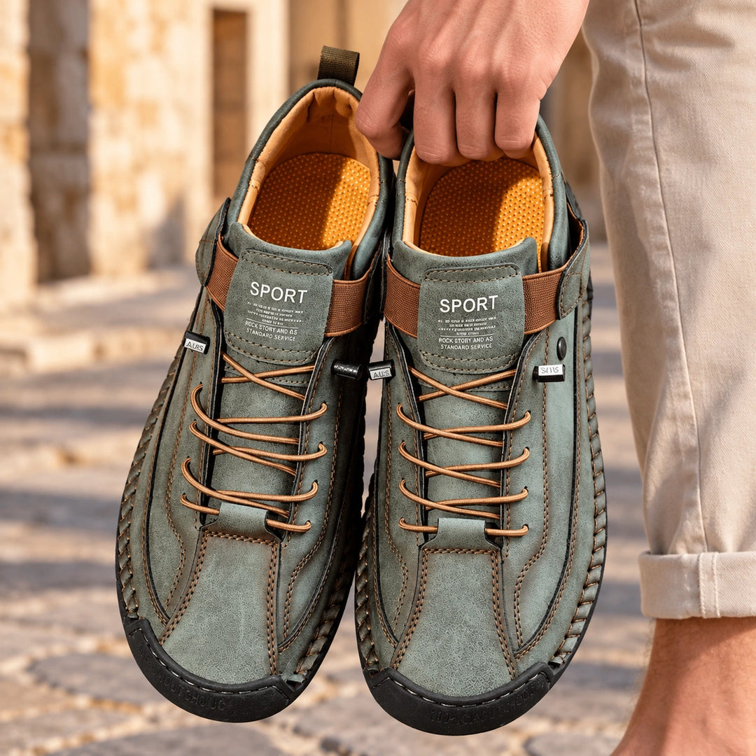 Craig Hand Stitched Leather Strap Sneakers - Olive