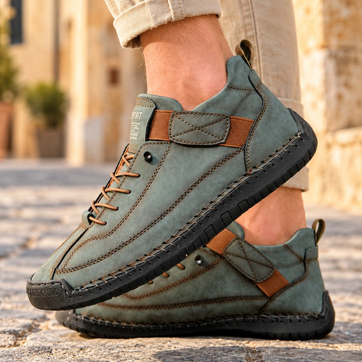 Craig Hand Stitched Leather Strap Sneakers - Olive