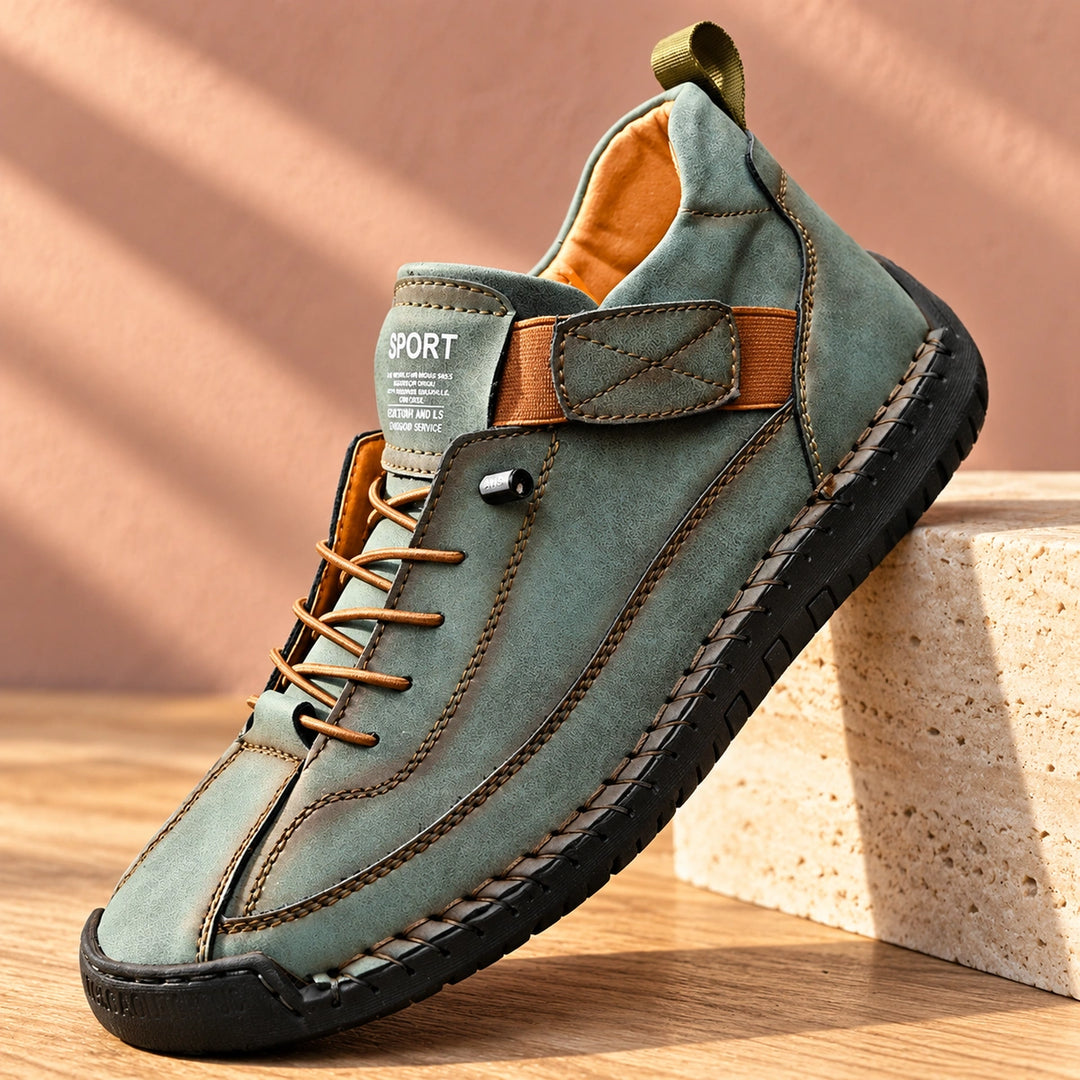 Craig Hand Stitched Leather Strap Sneakers - Olive