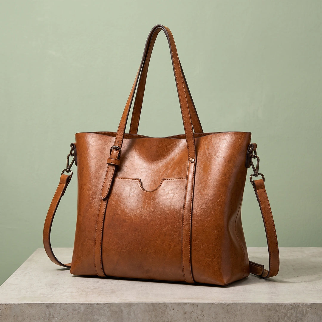 Davina Vegan Leather Crossbody Tote Bag - Brown