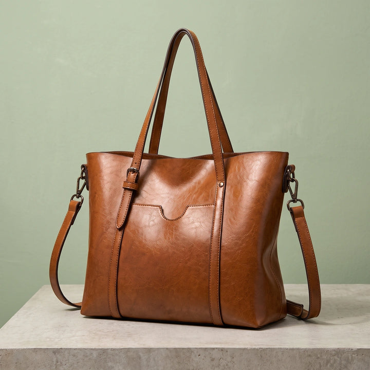 Davina Vegan Leather Crossbody Tote Bag - Brown