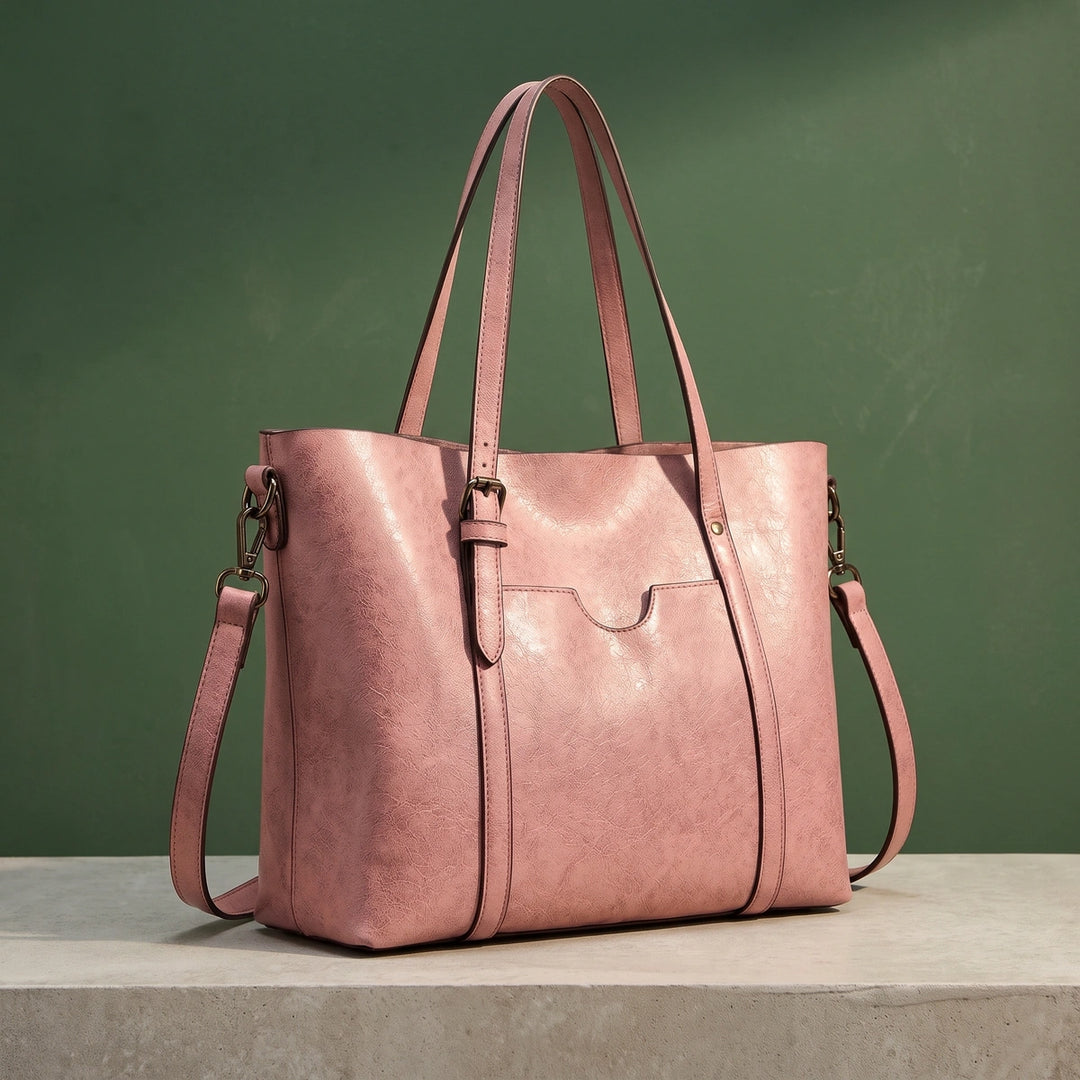 Davina Vegan Leather Crossbody Tote Bag - Pink