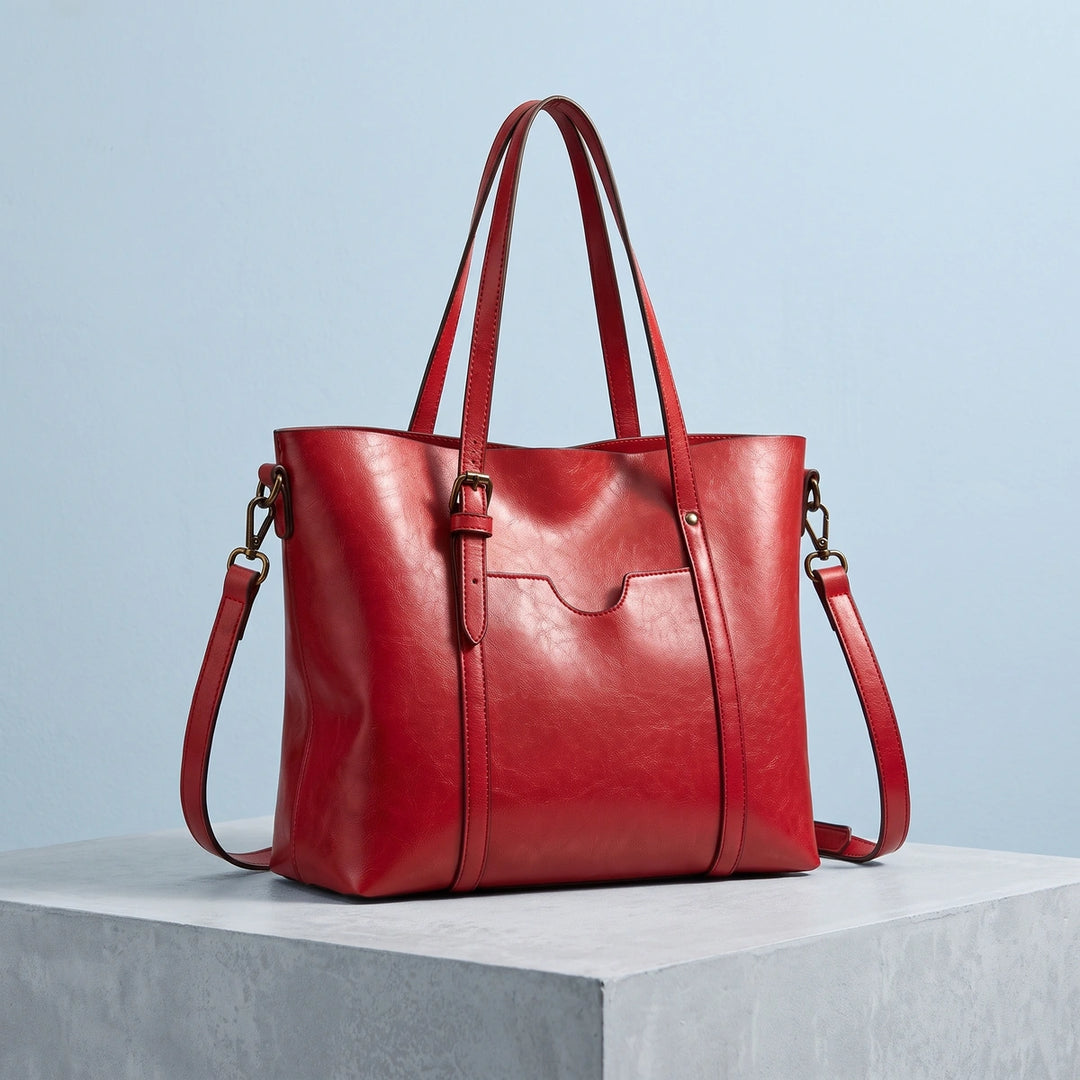 Davina Vegan Leather Crossbody Tote Bag - Red