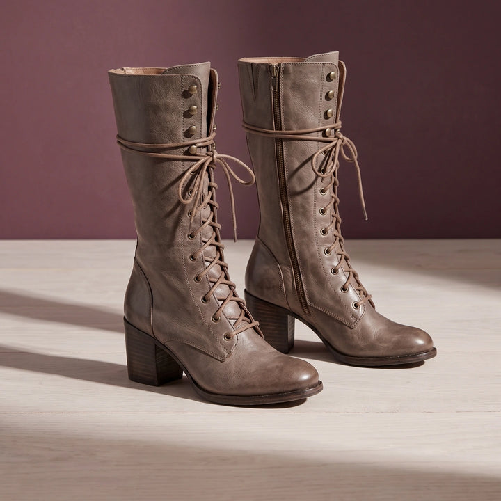 Deborah Vegan Leather Lace Up Tall Boots - Taupe