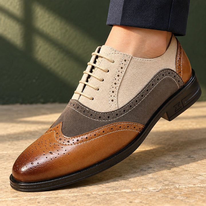 Dennis Leather Wingtip Brogue Oxfords - Beige