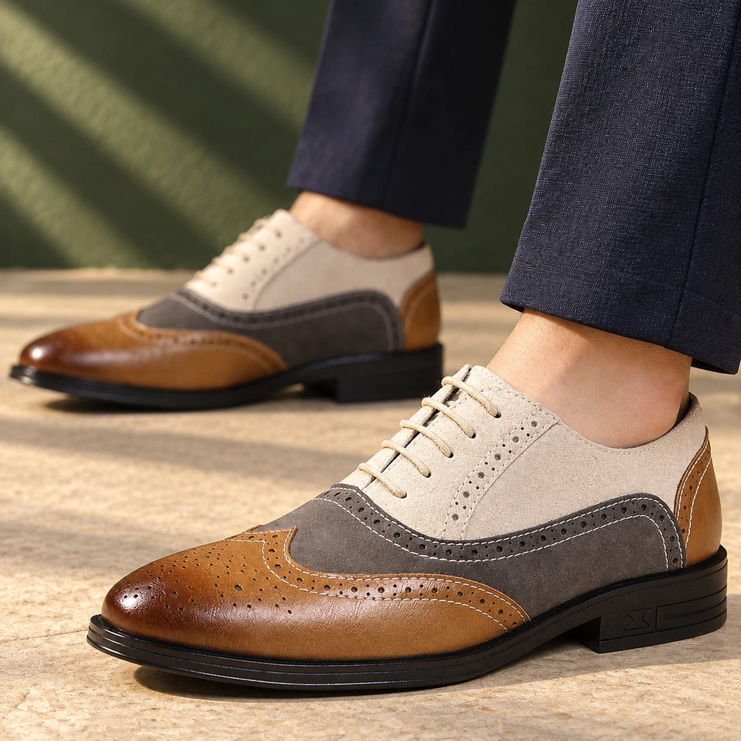 Dennis Leather Wingtip Brogue Oxfords - Beige