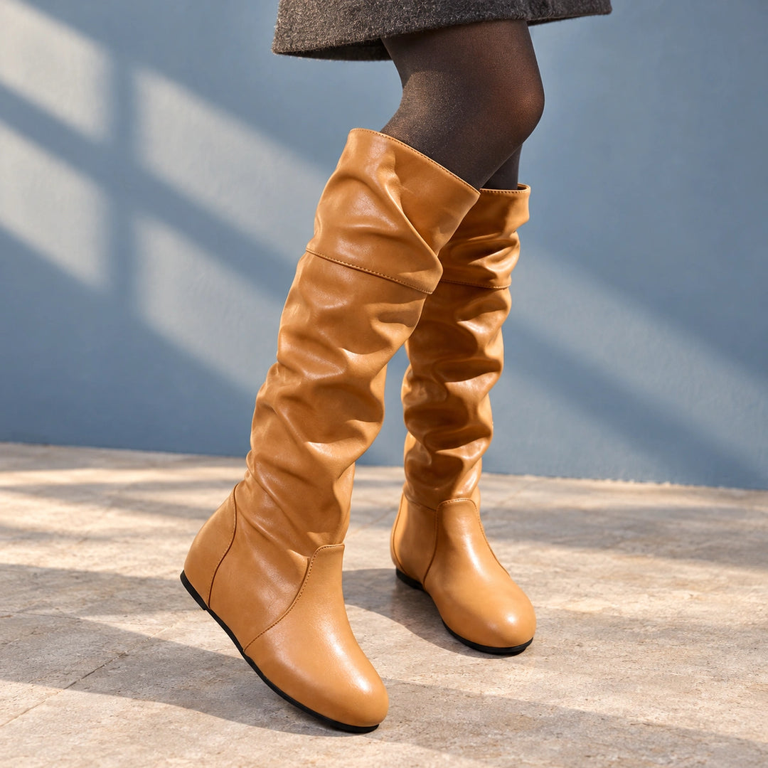 Dolores Vegan Leather Slouchy Knee High Boots - Light Brown