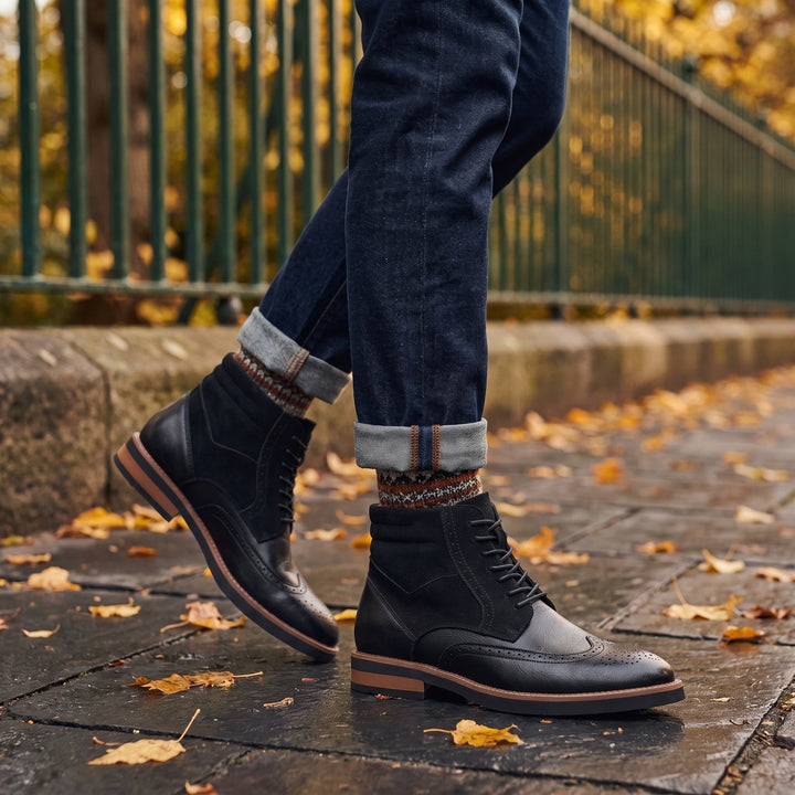 Dorian Wingtip Brogue Boots - Black