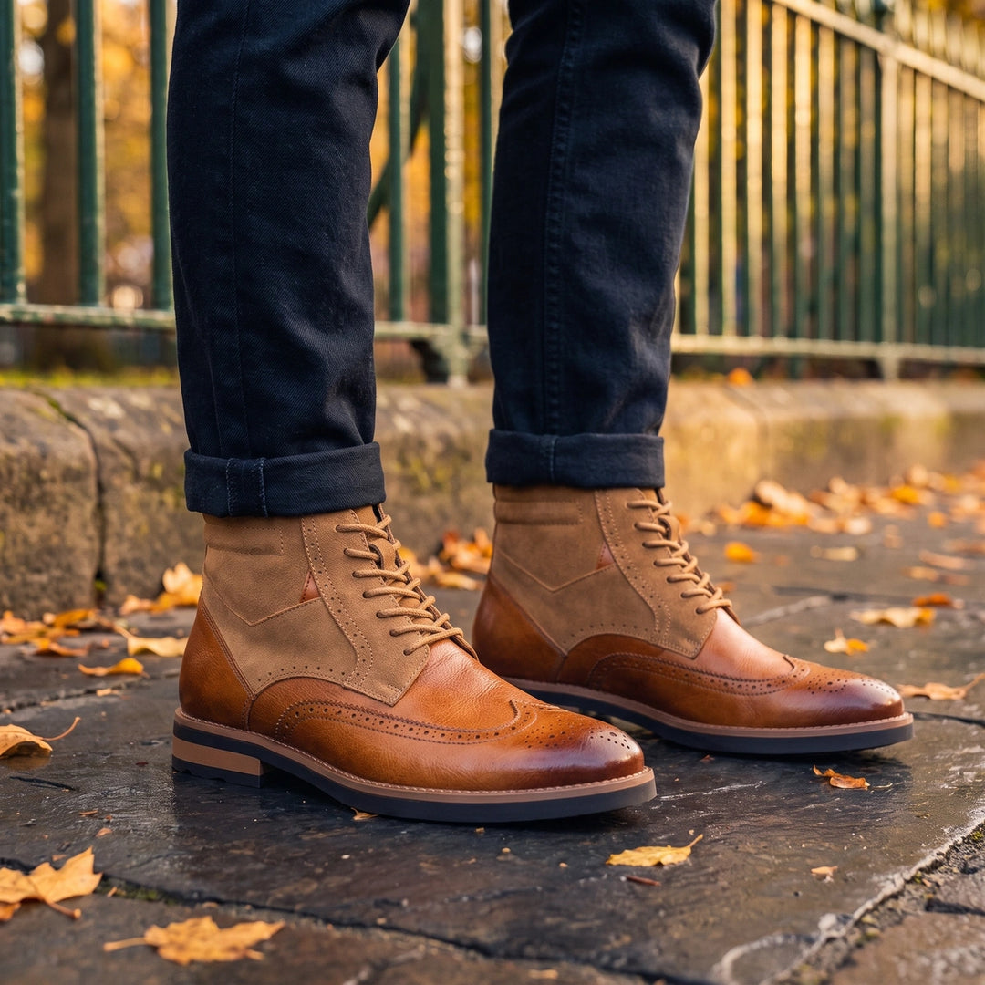 Dorian Wingtip Brogue Boots - Cognac