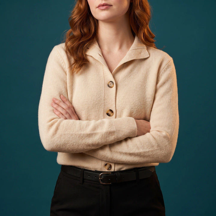 Dorothea Collared Button Cardigan - Beige