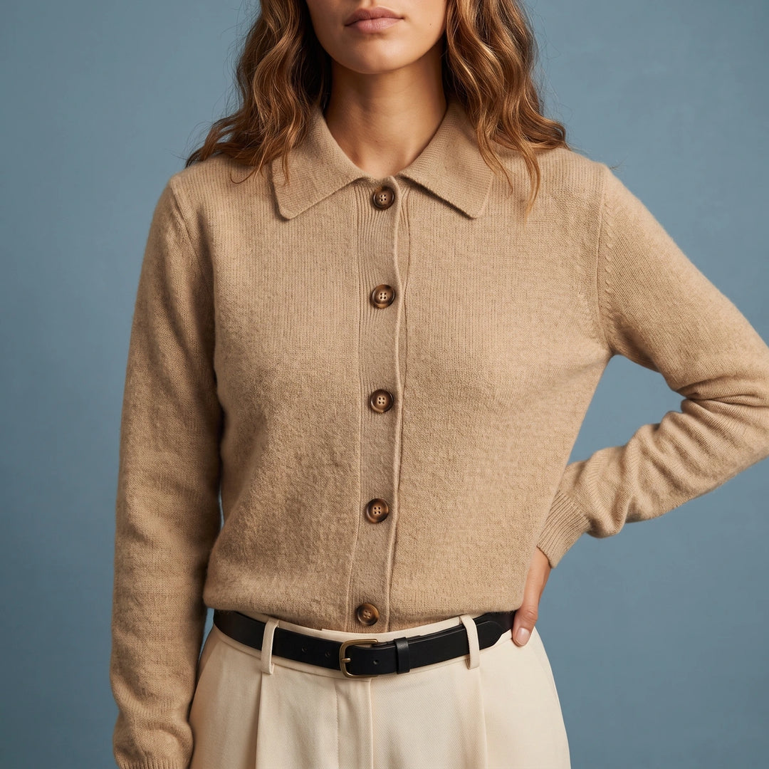 Dorothea Collared Button Cardigan - Camel