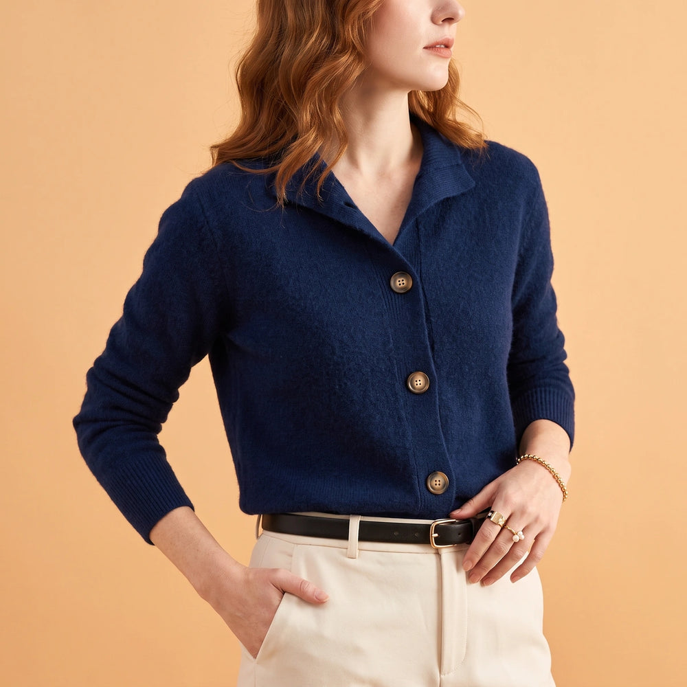 Dorothea Collared Button Cardigan - Navy