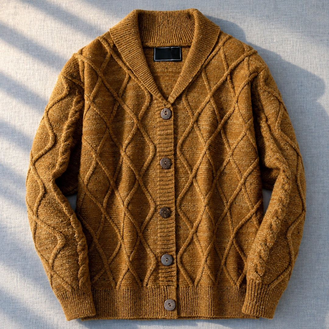 Douglas Wool Blend Shawl Cardigan - Brown