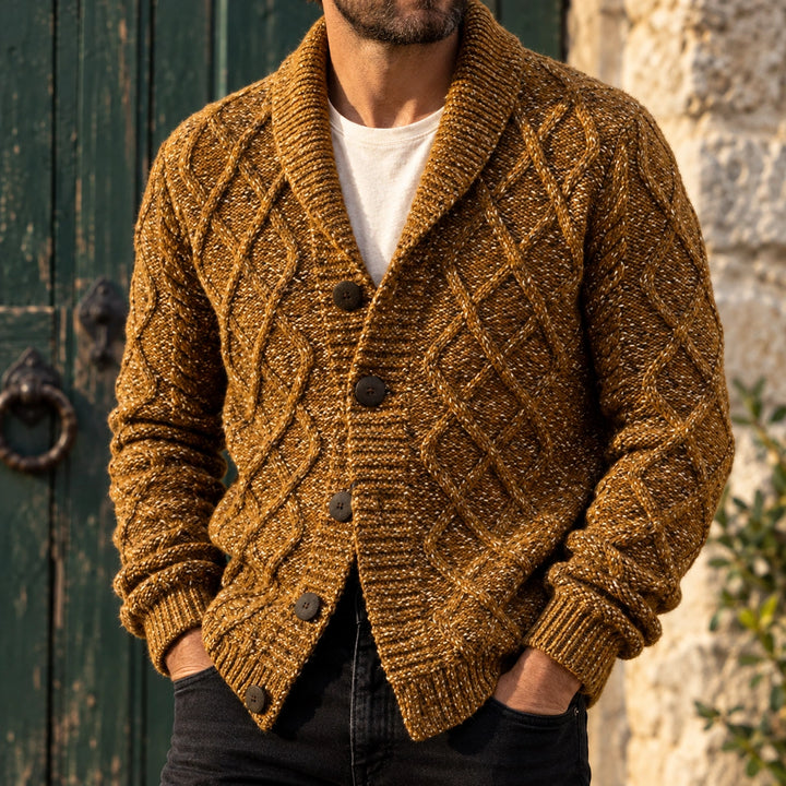 Douglas Wool Blend Shawl Cardigan - Brown
