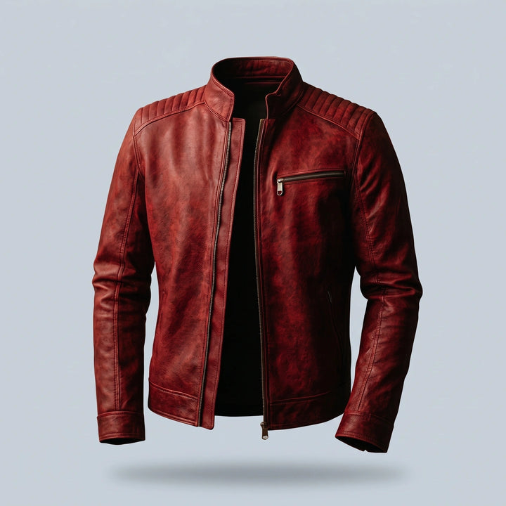 Edmund Burnished Leather Zip Jacket - Wine